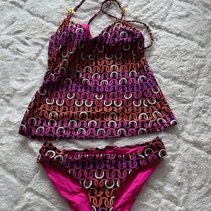 Pink & Orange Geometric Tankini Set